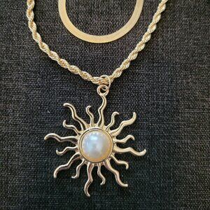 NWOT Gold Tone Multi Layer Necklace with Sun Pendant